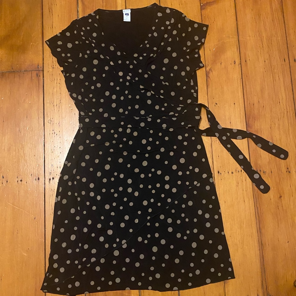 Gap Stretch Black & Tan Polka Dot Dress Size L